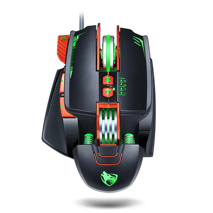 Thunder Wolf V9 black and grey wired gaming mouse with ergonomic design and six buttons