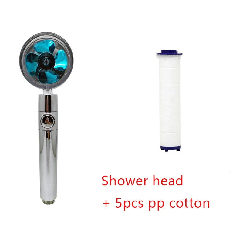 360° Rotating Shower Head with Built-In Fan - Premium ABS Plastic Construction, Water-Saving High-Pressure Spray