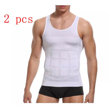 Men's tummy shaper vest in black or white, sizes M to XXL, for upper body contouring