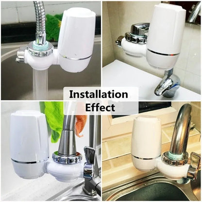 White kitchen faucet water filter with ceramic cartridge and universal tap adapter