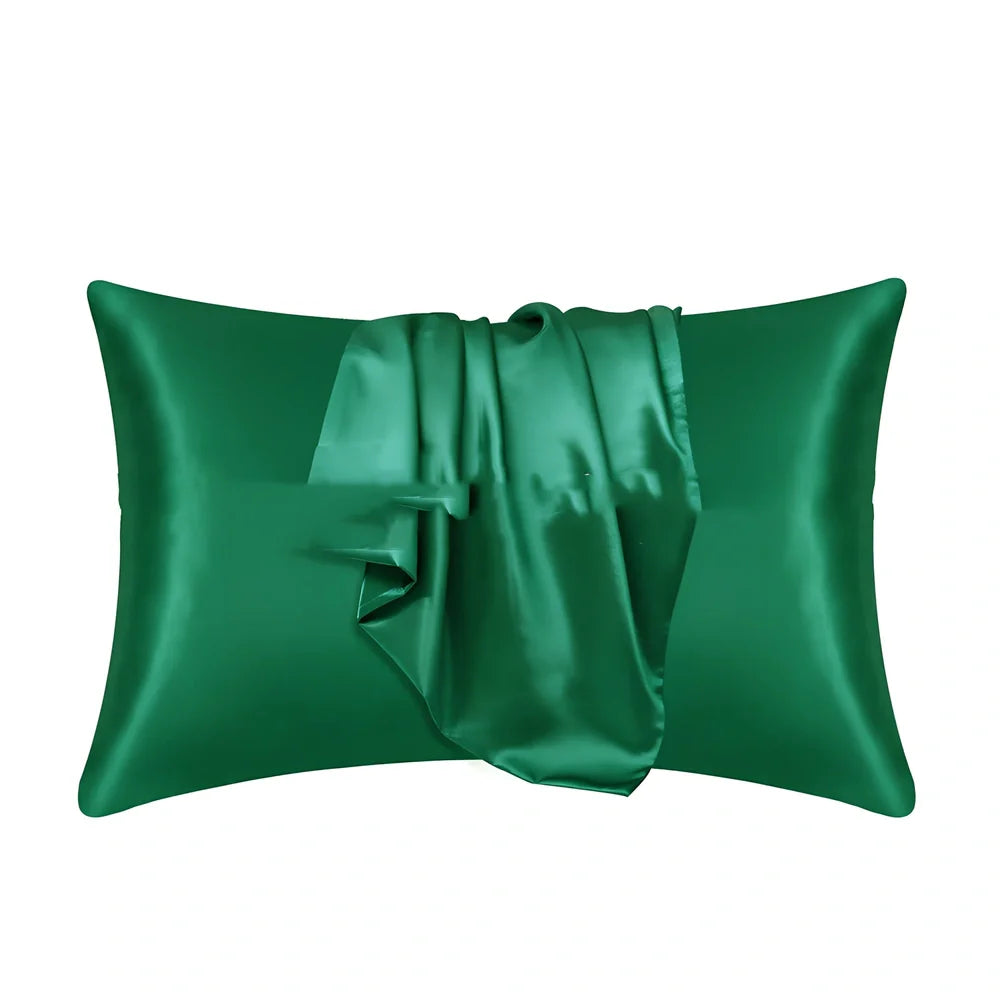 Envelope closure pillowcase in navy blue showing overlapping flap design and smooth polyester fabric texture