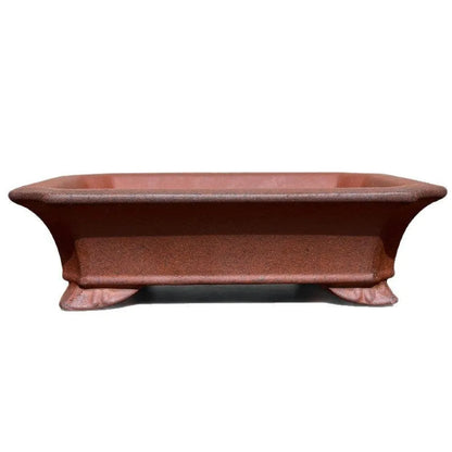 Rectangular light brown stoneware bonsai pot with 17 cm bottom diameter