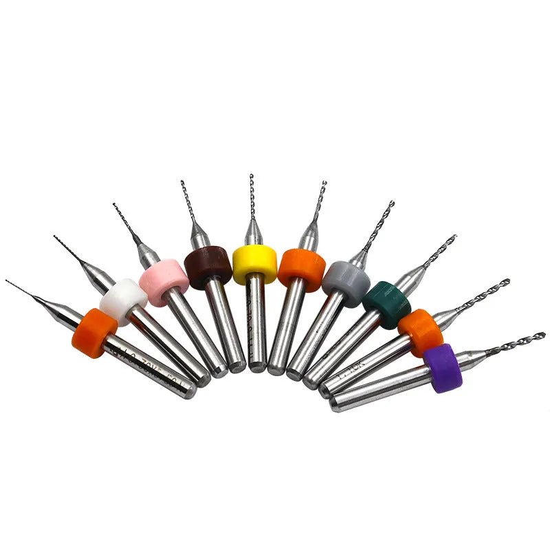 Tungsten steel PCB drill bits with fixed shank and 0.1-1.2mm blade diameter for circuit board drilling