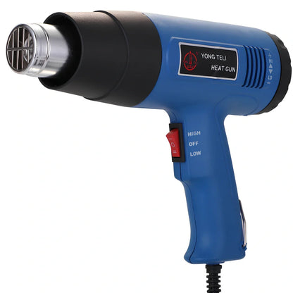 Industrial heat gun with temperature dial showing 300-500°C range and dual air flow settings