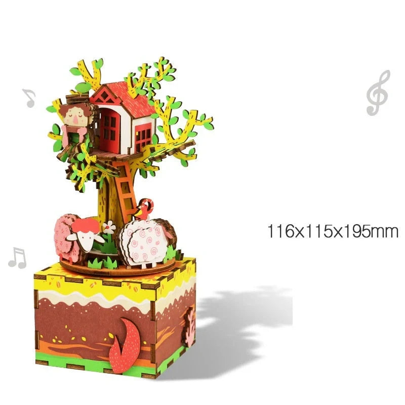DIY 3D Kitty Ballet Wooden Puzzle and Music Box Toy with moveable parts