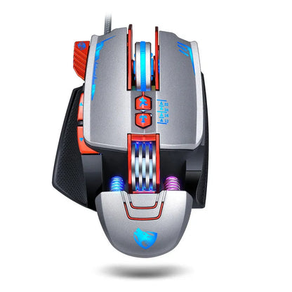 Thunder Wolf V9 black and grey wired gaming mouse with ergonomic design and six buttons
