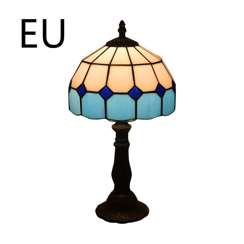 Retro yellow glass bedside table lamp with resin base, 20 x 12 x 35cm, Mediterranean style