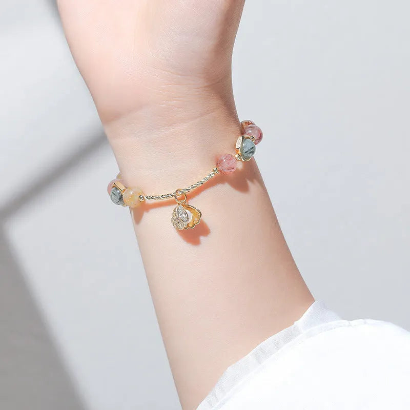 Women's crystal bracelet with coloured hair crystal shell and red sealant flower animal zodiac design