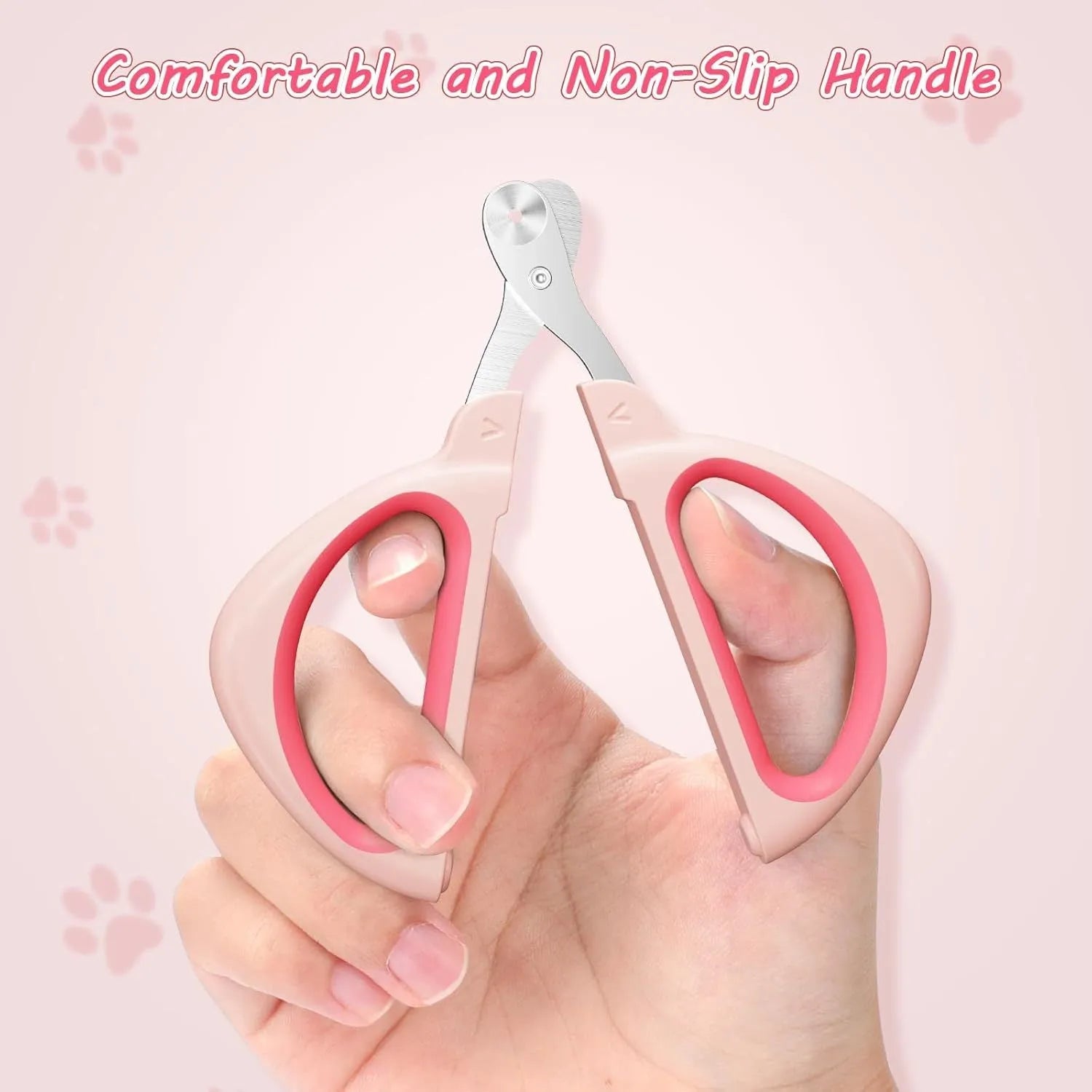 Blue cat nail clipper with a round safety-guide hole and stainless steel blade on a non-slip handle.