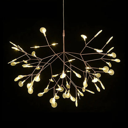 Nordic leafy branch chandelier in black or rose gold with 30 or 45 beads, for living room ceiling use