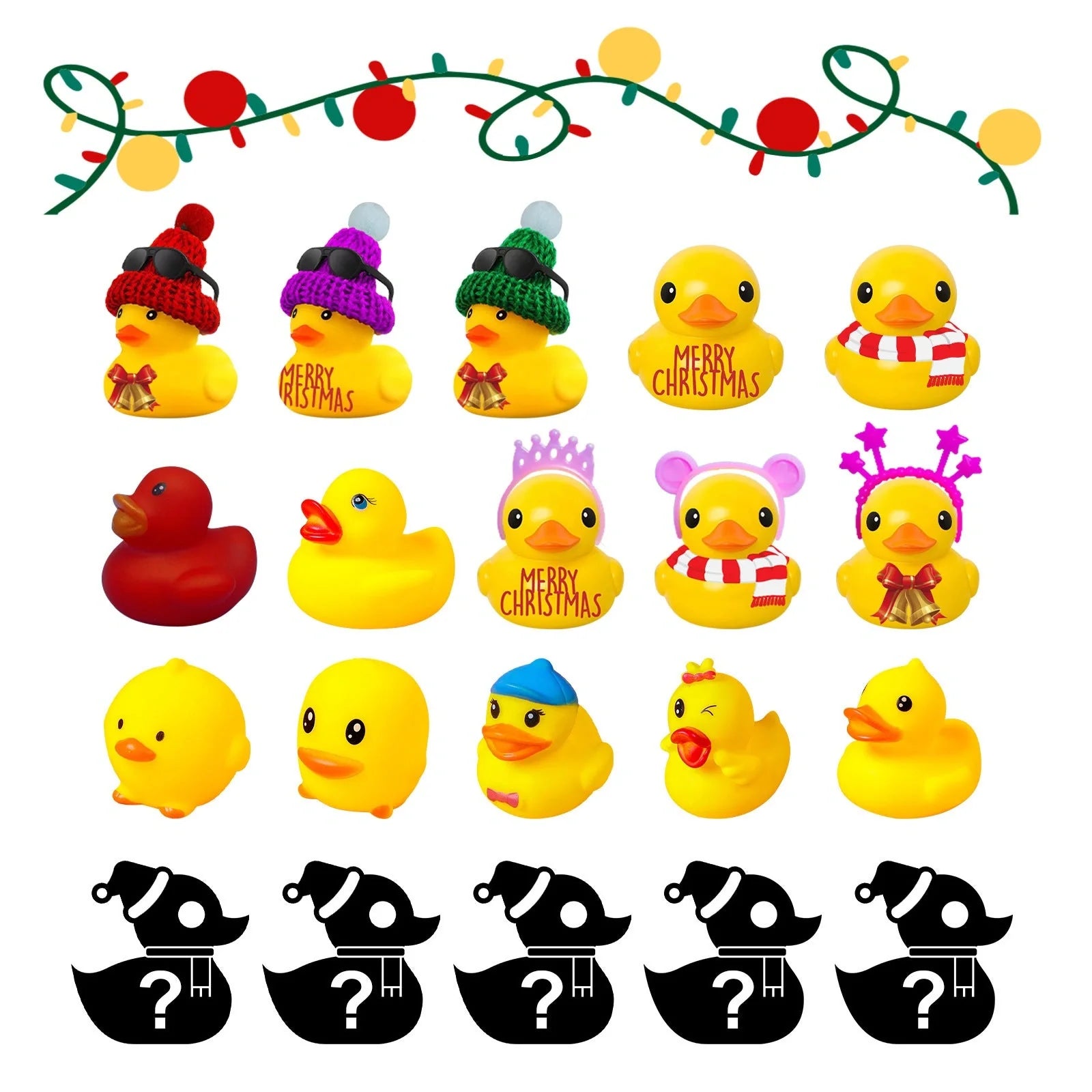 24 Days Countdown Christmas Advent Calendar Set with Funny Yellow Rubber Ducks for Kids