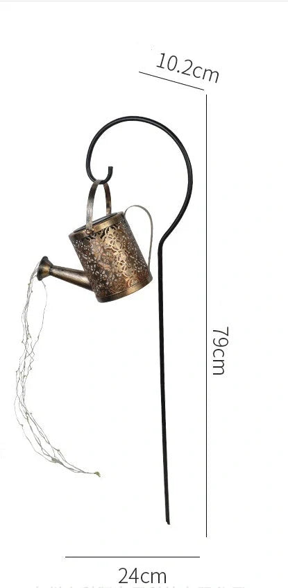 Solar-powered Enchanted Watering Can Garden Light with LED lights and hollow-out iron design
