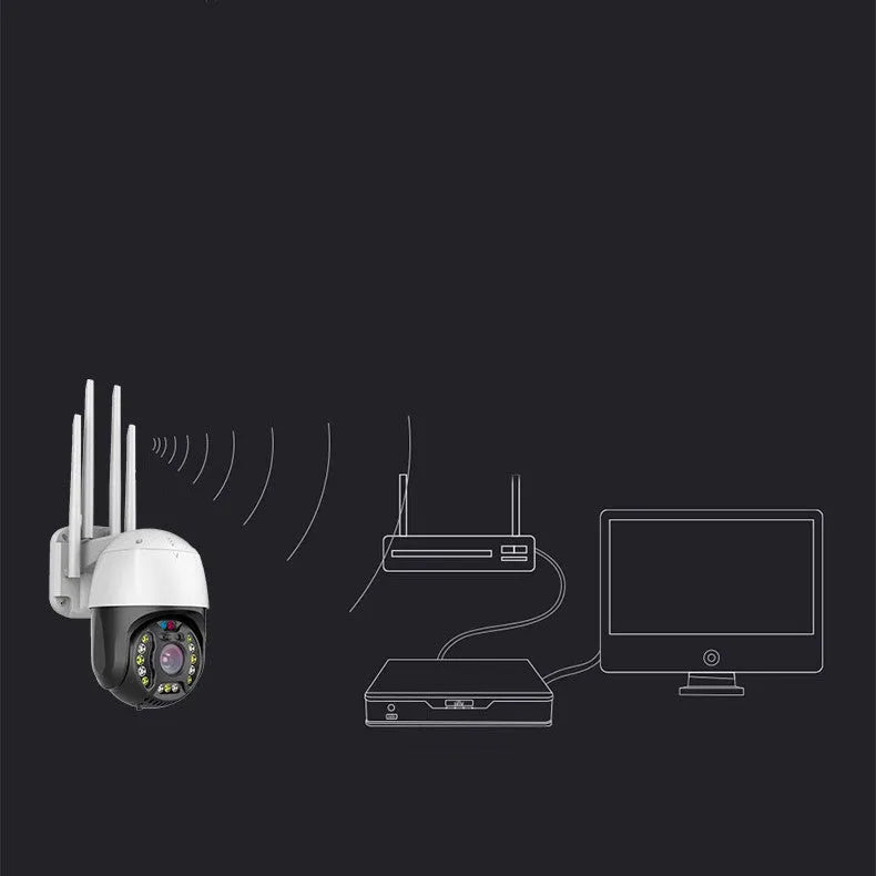 Outdoor dome surveillance camera with 360-degree rotation capability showing infrared sensors for night vision