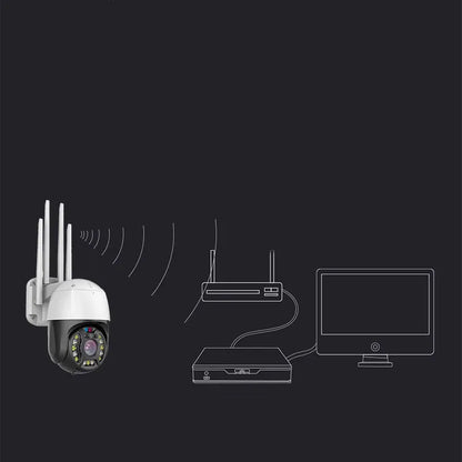 Outdoor dome surveillance camera with 360-degree rotation capability showing infrared sensors for night vision