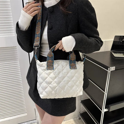 Oxford cloth shoulder messenger bag in horizontal square shape with single strap and sandwich pocket
