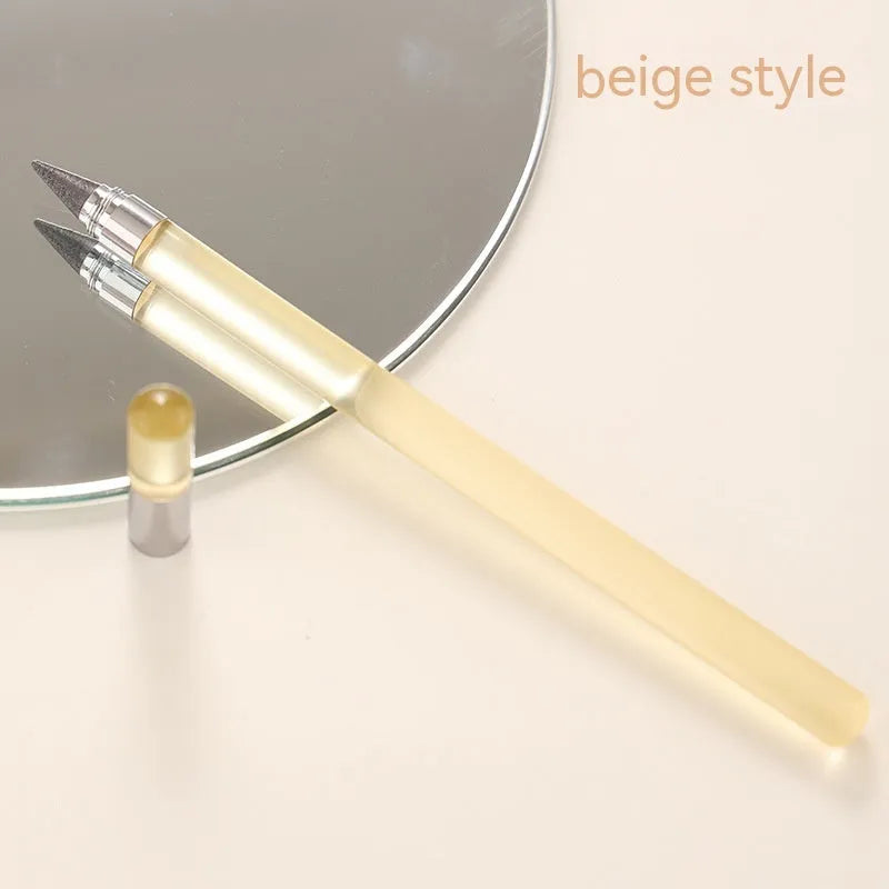 Transparent acrylic eternal pencil with alloy writing tip shown in multiple colour options