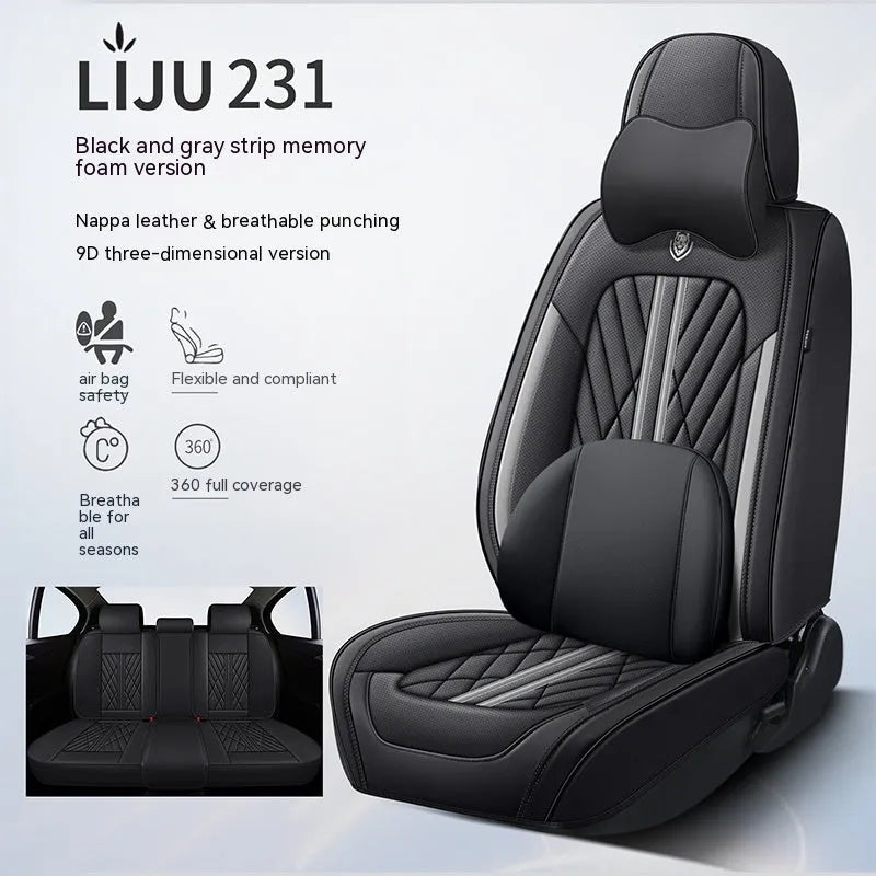 Five-seat car seat cushion set with leather covering in various colour combinations
