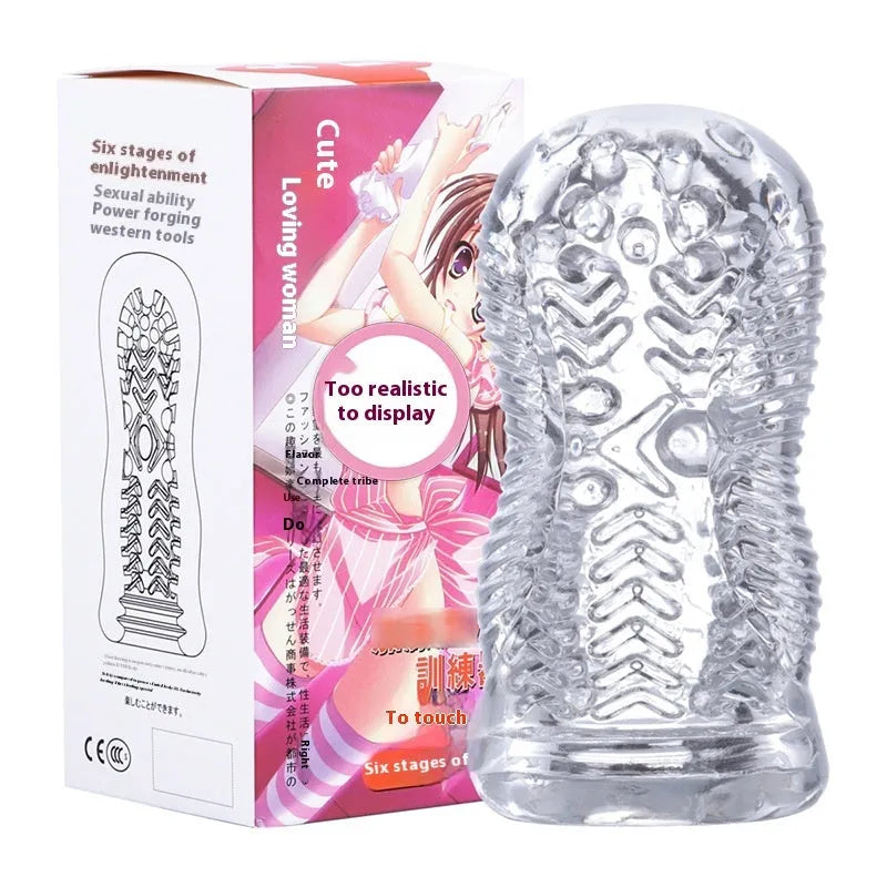 Transparent TPE male enhancement exerciser with turtle head design and seven vibration settings