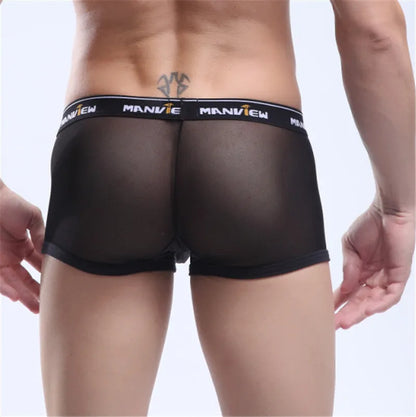 Men's mesh boxer shorts in solid colours with breathable fabric construction
