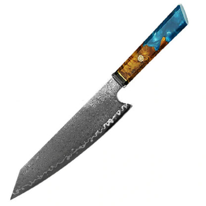 Damascus steel chef's knife for Japanese cuisine with 34.7cm blade