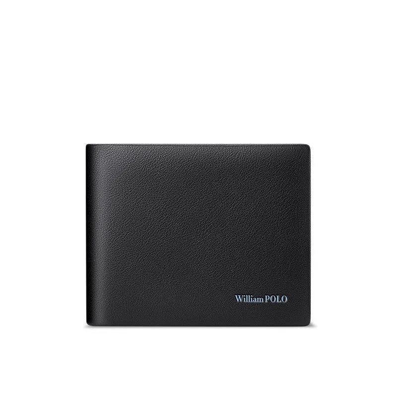 Men's cowhide leather wallet with letter pattern and anti-theft card slot.