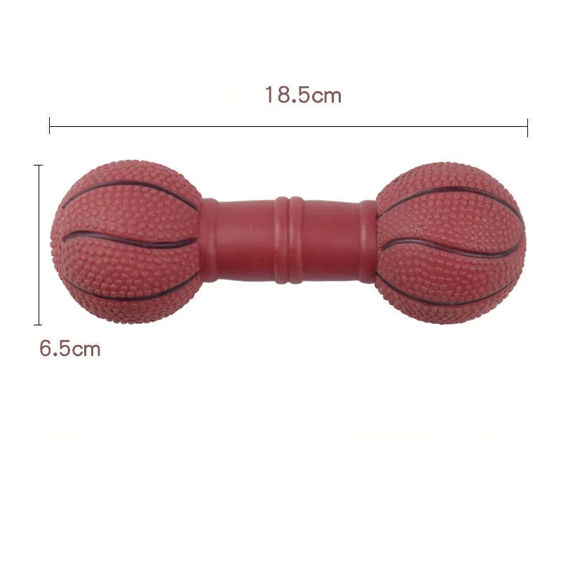 Non-toxic PVC football dumbbell shaped squeaky dog chew toy in brown, orange, white, or yellow.