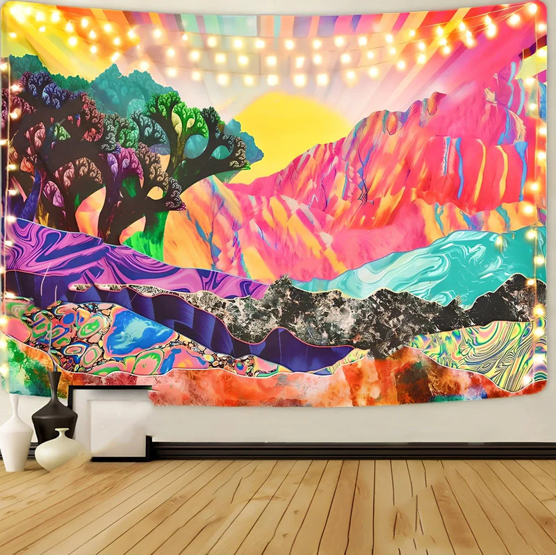 Bohemian Tapestry Blanket Psychedelic Sunset Pattern Machine Woven Polyester