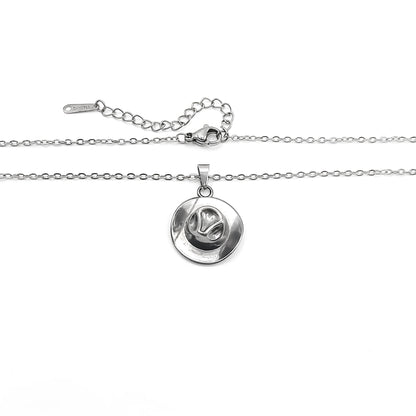 Cowboy hat punk pendant necklace on O-ring chain, 18K gold plated option, steel gold rose gold colours