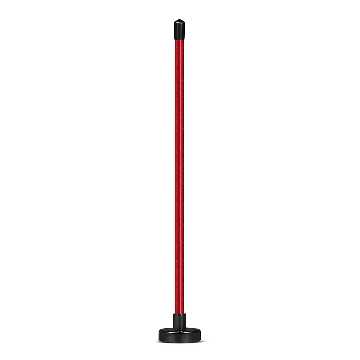 Red and blue aluminium alloy magnetic golf swing trainer bar attached to a golf club shaft.