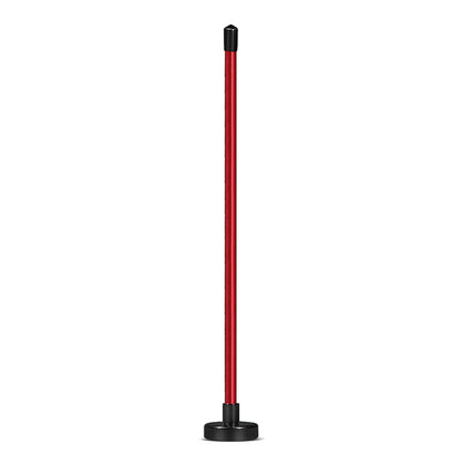 Red and blue aluminium alloy magnetic golf swing trainer bar attached to a golf club shaft.