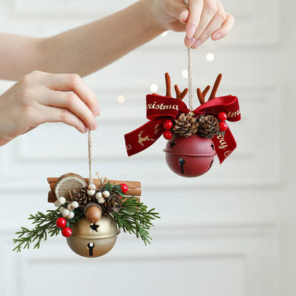 Wrought iron decorative pendant with antlers, pine cone, bowknot, and a small bell in a choice of colours.