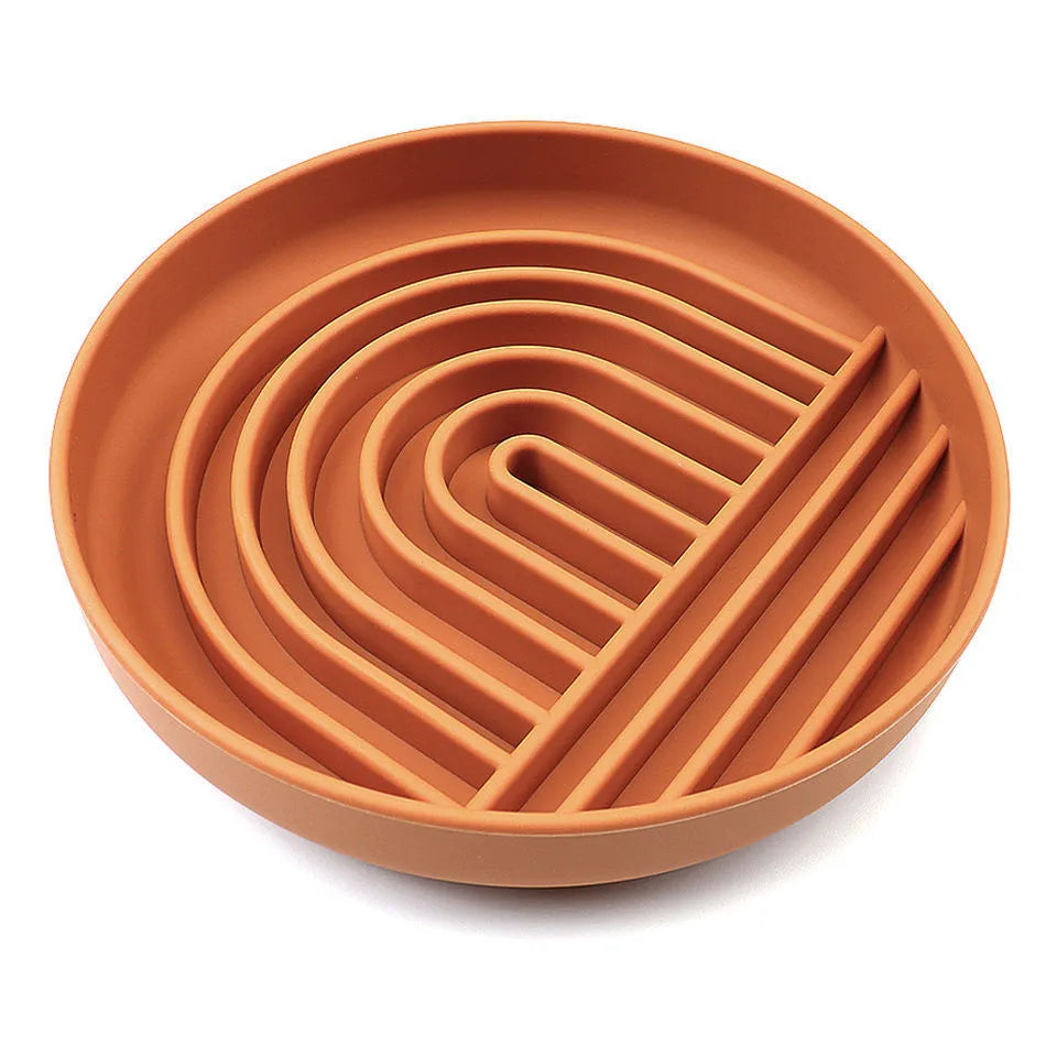 Silicone slow feeder bowl for dogs with lick mat design in beige, charcoal ash, grey blue, mango yellow, mustard green, or red