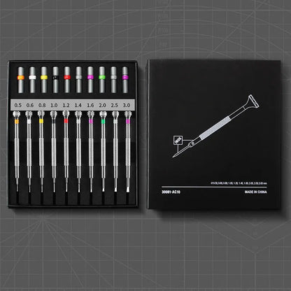 10-piece precision screwdriver set with 20 spare bits for watch and glasses repair tools