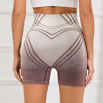 Women's brown gradient high waisted fitness shorts for yoga and running