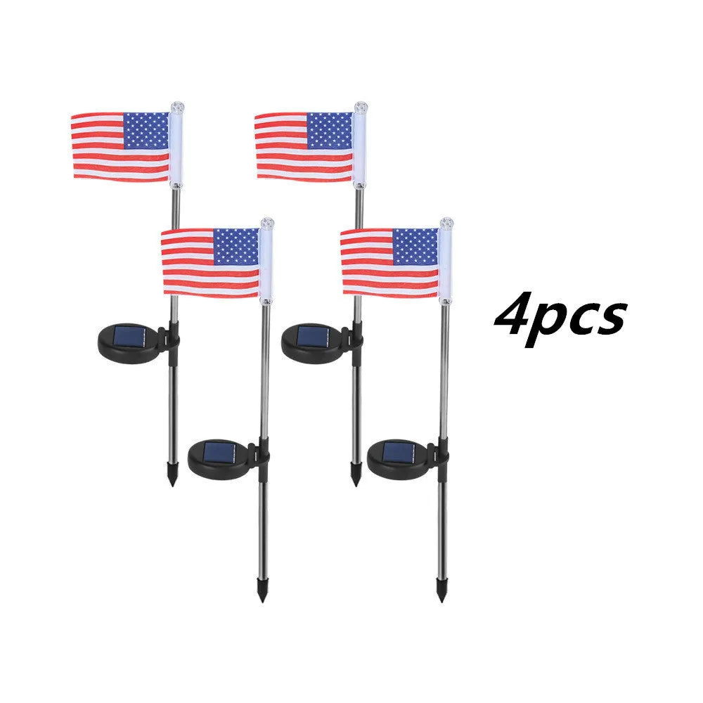 Solar garden flag light with American flag design on stainless steel pole, 34cm tall