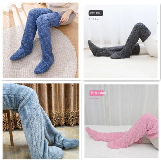 Cozy over-the-knee fuzzy socks in a variety of colors for winter warmth and comfort