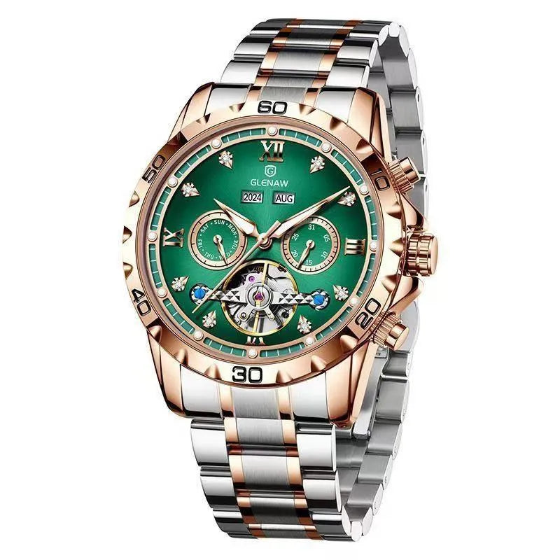 Men's automatic mechanical watch with mineral reinforced glass mirror and stainless steel strap, featuring a 42mm case diameter and six colour options for business wear