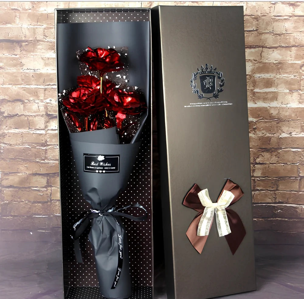 24K golden foil rose bundle in red, 9 stems, 30 cm tall for Valentine's gifting and home decor