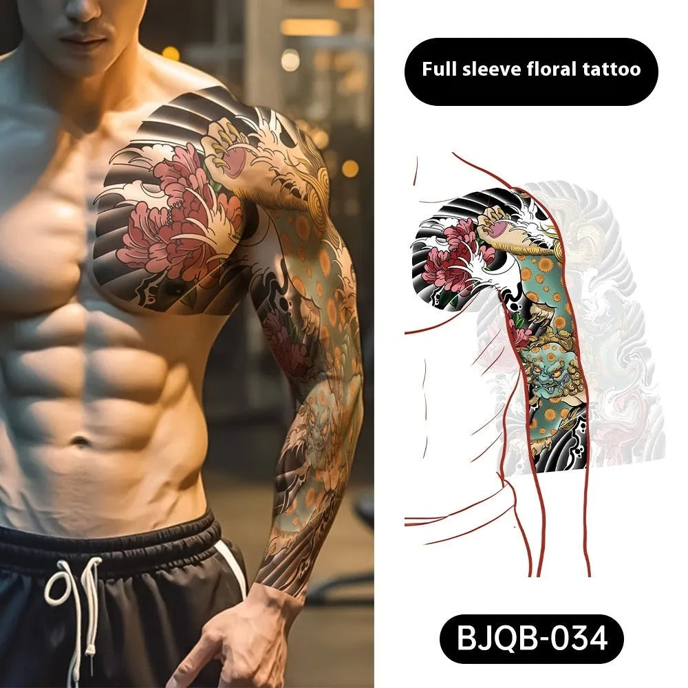 Retro traditional simulation flower arm body sticker sheet, 520mm x 370mm, transfer printing, BJQB pattern options