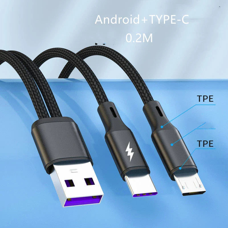 Braided 2-in-1 Fast Charging Cable with Thickened Copper Core for Simultaneous Dual Device Charging