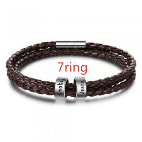 A personalized leather bracelet with engraved beads, a thoughtful gift for men