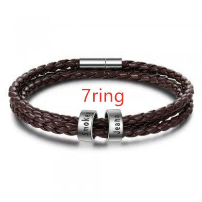 A personalized leather bracelet with engraved beads, a thoughtful gift for men