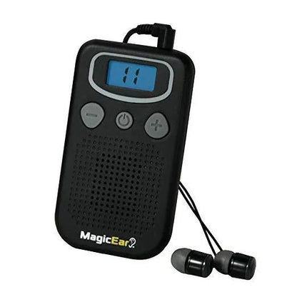 Digital display personal sound amplifier in brilliant colour with handheld FM radio-style design