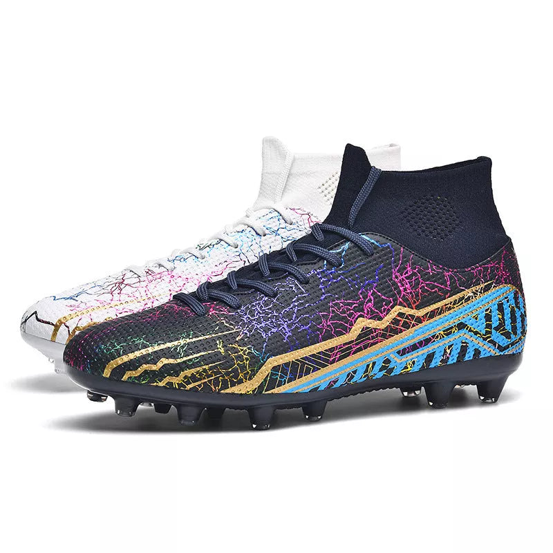 Youth high-top spike turf football shoes in various colours, sizes 35-47