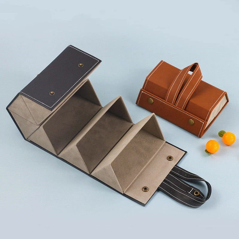 Foldable PU leather sunglasses and eyeglasses travel organiser case in black and brown