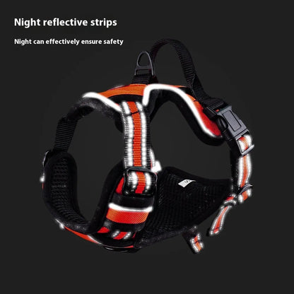 Adjustable Oxford cloth dog chest harness shown in multiple colours including red, blue, and green.