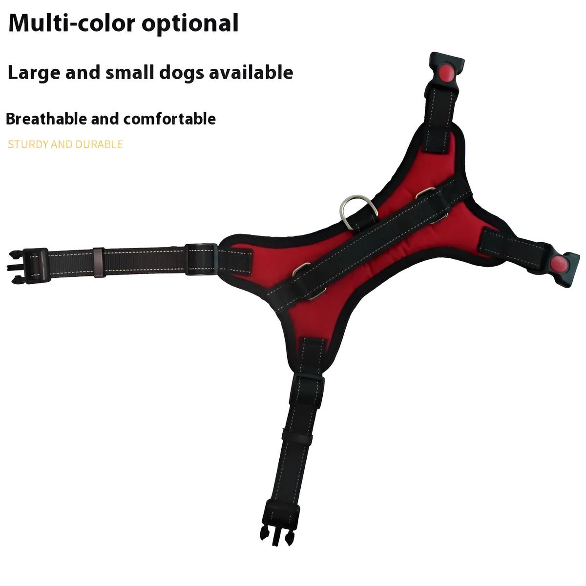 Explosion-proof polyester dog chest harness in black with saddle chest strap for medium and large dogs, sizes XS to XL