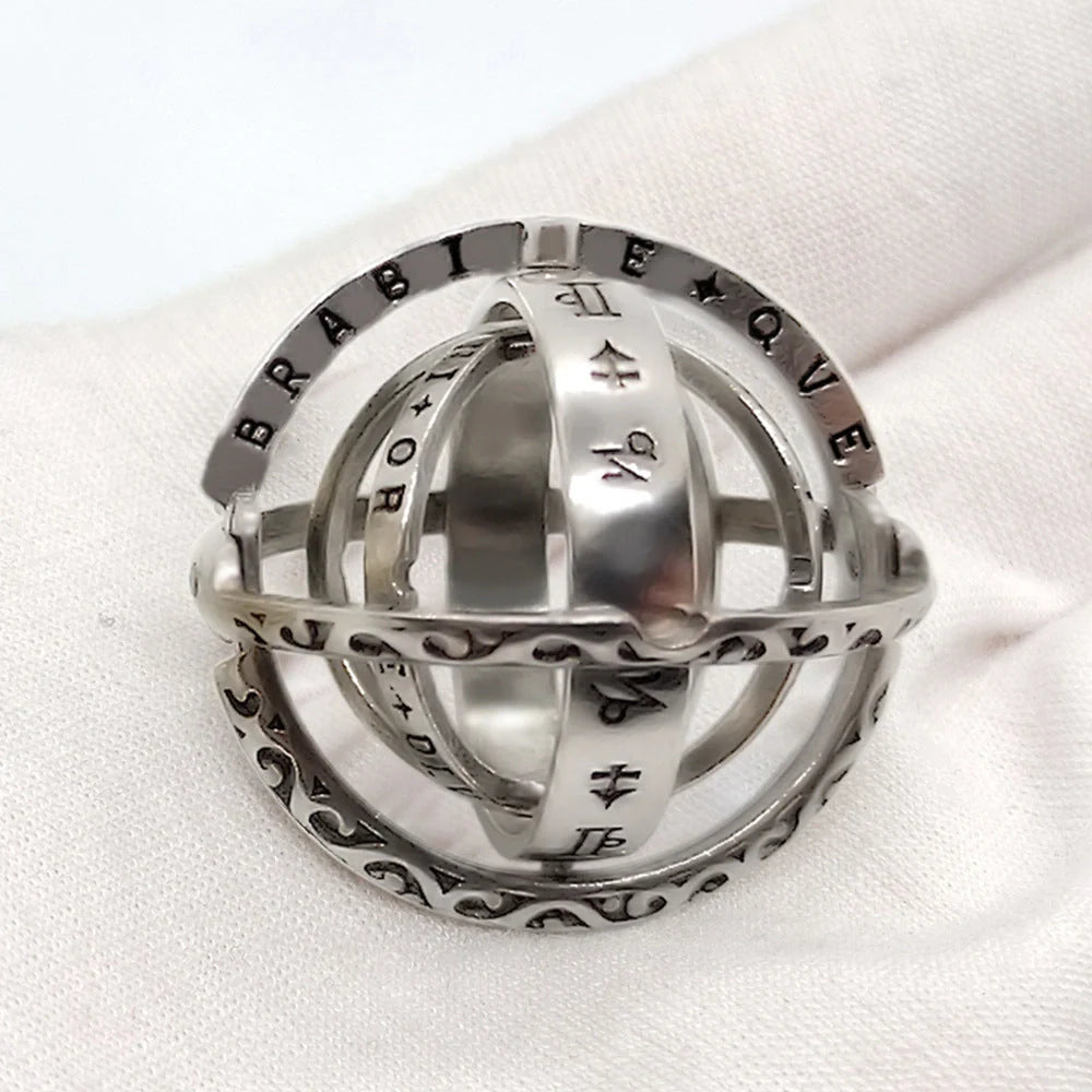 Astronomical ball ring necklace with flip deformation feature in silver and gold