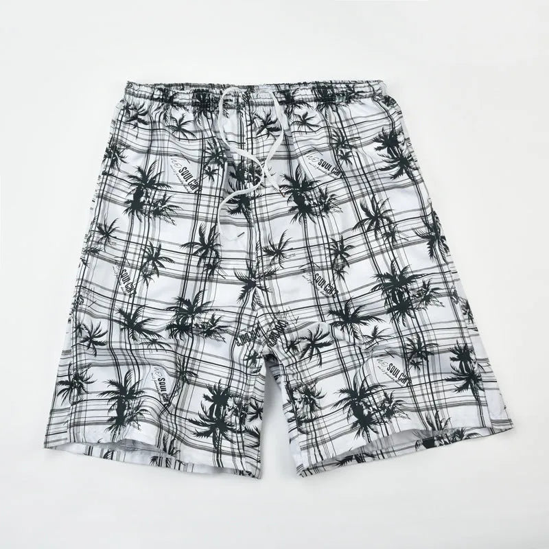 Men's floral patterned swim shorts with five-point cut design