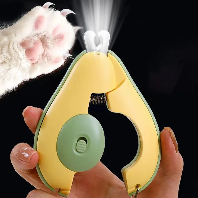 Professional LED pet nail clipper for small dogs and cats in green, pink, and white colours.